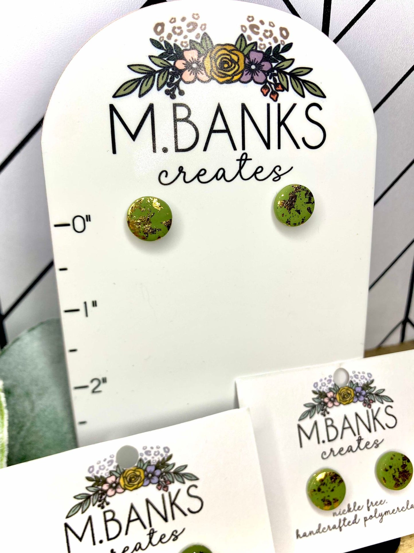 OLIVE GREEN GOLD FLAKE STUDS