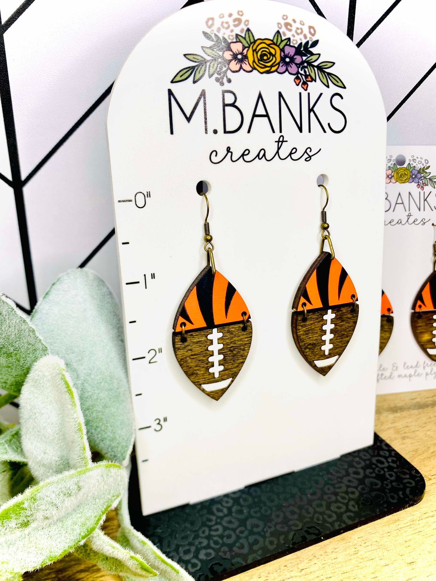 TEAM INSPIRED TIGER STRIPE FOOTBALL EARRINGS