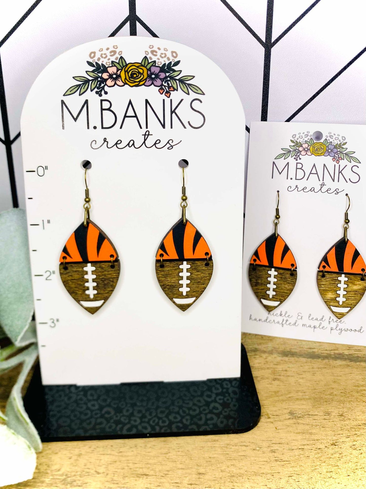 TEAM INSPIRED TIGER STRIPE FOOTBALL EARRINGS